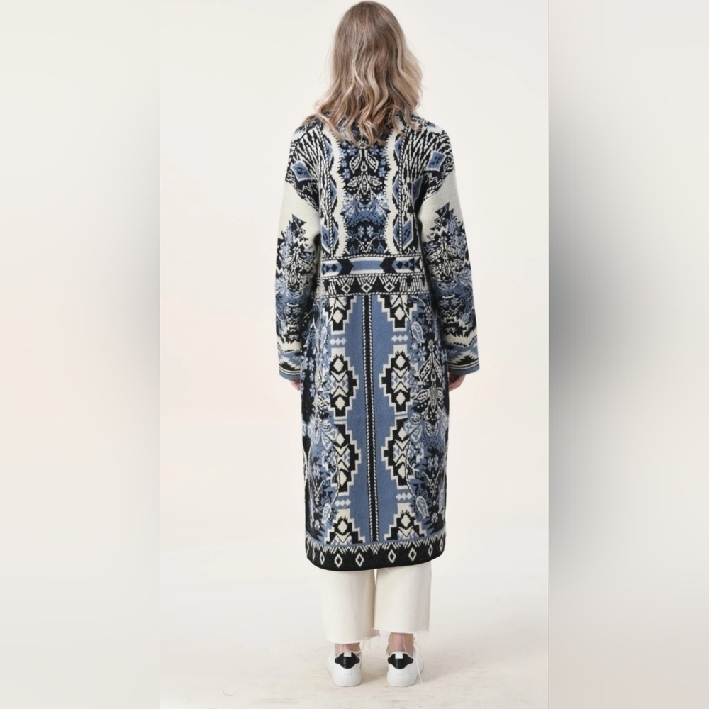 Maxsport Open Front Patch Pocket Full Length Duster Cardigan Coat Size M - Picture 3 of 13